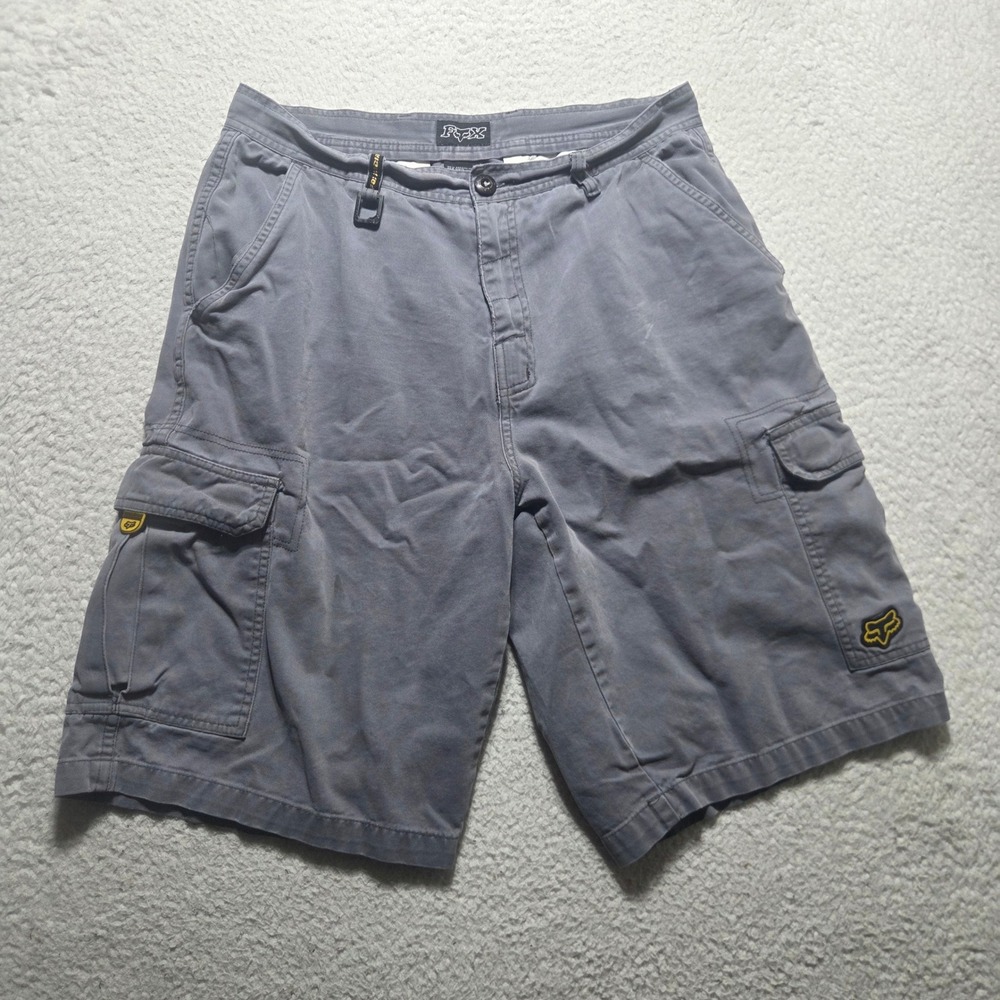 Y2K Fox Racing Cargo Shorts Mens 34 Gray Cotton utility Embroidered Logo Skate